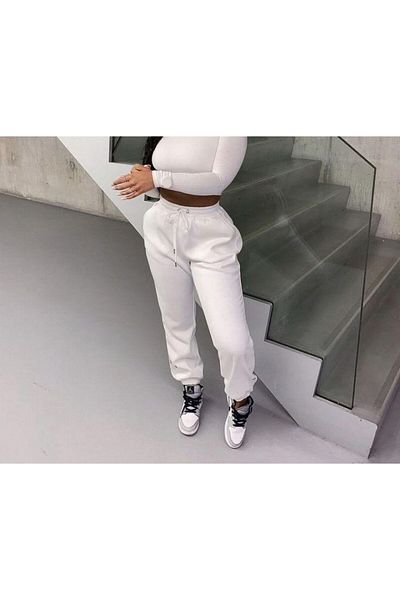 THE WHITE Winter White Elastic Leg Full Cotton Sweatpants