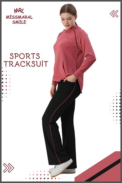 missmaral Set de trening sport pentru femei - picior spaniol, buzunar dublu, glugă, buzunar cangur, Dusty Rose 3053