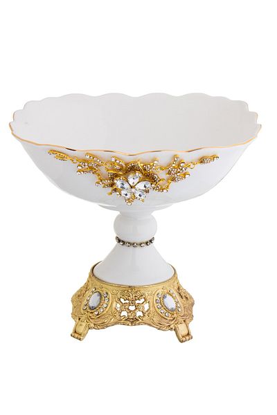 HIC Ceramic serving dish with base gold color SIZE 25*20 cm