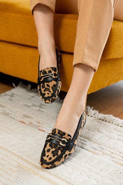 DİVOLYA Μπαλαρίνες Fabri Leopard (1 cm με τακούνι) Blunt Toe Ballerinas