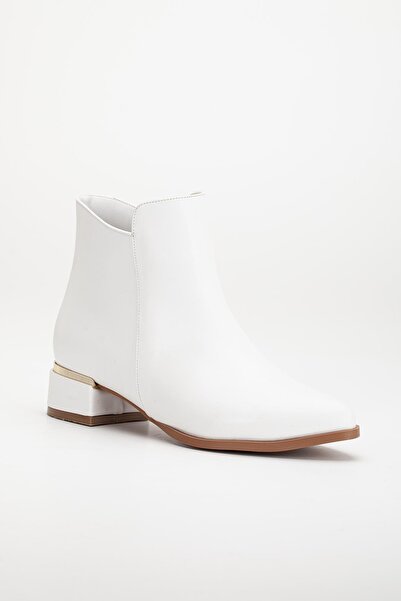 Dilimler Ayakkabı Women's Short Heeled Boots White Face Model Galvanized Heeled