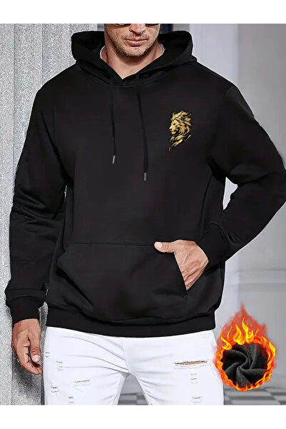 Frisson Aslan Baskılı Erkek Kapüşonlu Sweatshirt - Knit Kumaş, XS-7XL Beden