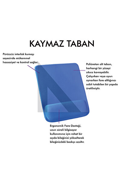 Active Team MP02 - Mavi Dörtgen Bilek Destekli Mouse Pad | Konfor, Kaymaz Taban, Ergonomik, Yumuşak, Ev,ofis
