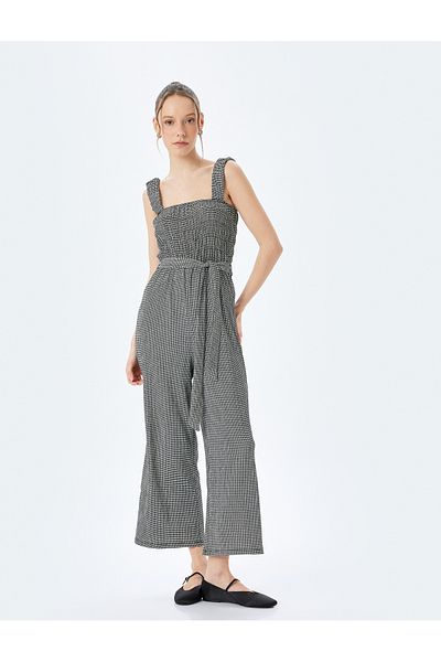 Koton Square Neck, Sleeveless Jumpsuit - Gimped Wrap with Leg Belt