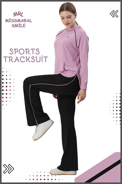 missmaral Set de trening sport pentru femei de culoare liliac - picior spaniol, buzunare duble, gluga, buzunare cangur 3053