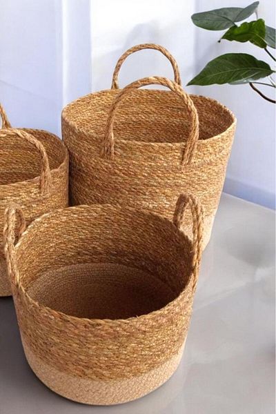 Digithome Wicker Decorative 3-Piece Basket Organizer - C-1-1-100
