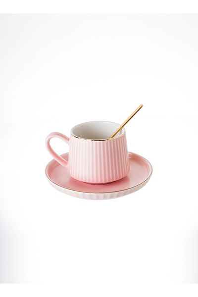 HIC Ceramic Tea Cup With Saucer Set Of 6 Pcs