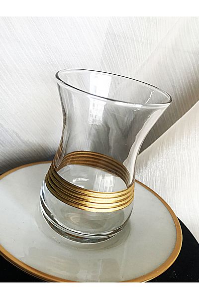 DECOSTYLE 6 Person Ajda Size Tea Cup with Gold Porcelain Dish 165 Cc