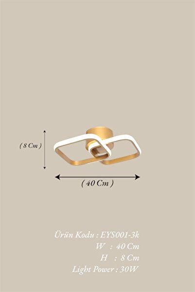 EYSHOP Modern Gold İkili Kare Üç Renk (Kumandalı-Dimmerlı) Beyaz/Sarı/Günışığı LED Avize