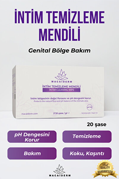 Macaiderm Genital Bölge Bakımı İntim Temizleme Mendili pH Dengeli Formül 20 Şase