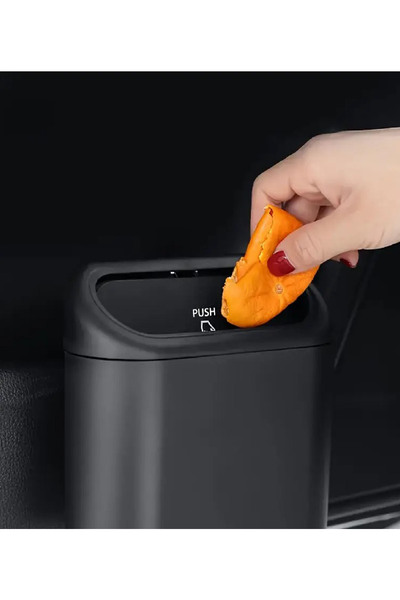 batcell Car Auto Trash Can Portable In-Car Portable Lid Organizer Trash Can Push Lid Bucket