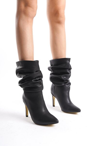 TOPUK Asena Black Skin Short Pull-Out Bellows Cowboy Boots