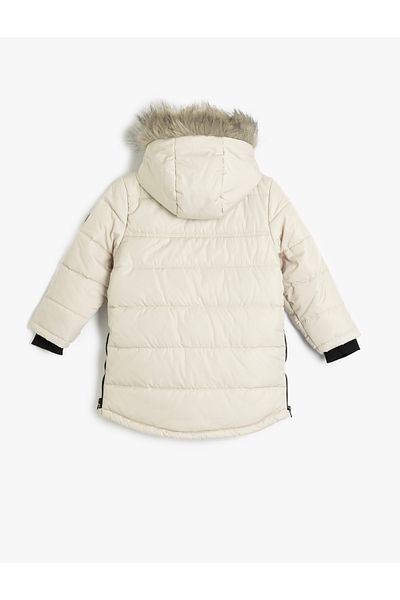 Koton Fur Hooded Coat Covered Pocket Zipper Detailed Windproof