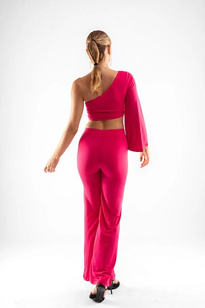 Bak Moda Single Sleeve Shoulder Detail Spanish Leg Fuchsia Suit