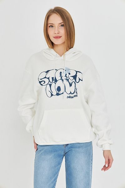 Oyga Women's Hooded Printed Kangaroo Pocket Sweatshirt