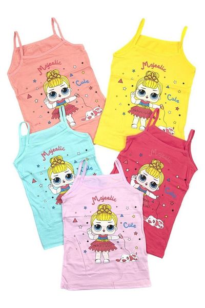 CUBBUX Girl's Rope Strap Printed Undershirt 5 Pieces