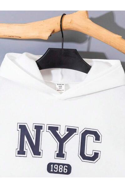 Afternoon Kids Hooded New York City Printed White - Navy Color Unisex Kids Tracksuit Set