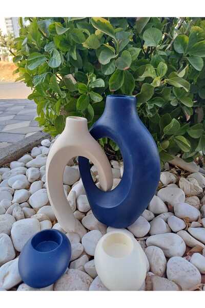 patienc Lacivert-bej Sevgili Sarmaşık Vazo -mumluk Dekoratif Obje