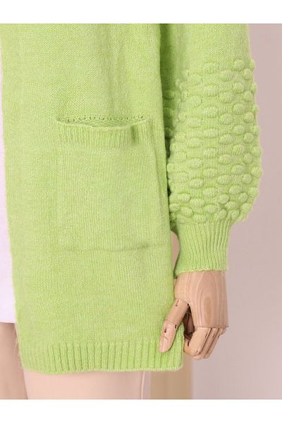 Modamorfo F.Green Balloon Sleeve and Pompom Pocket Cardigan