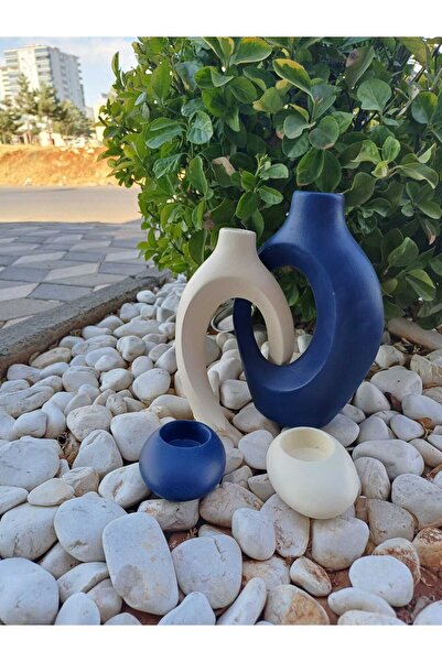 patienc Lacivert-bej Sevgili Sarmaşık Vazo -mumluk Dekoratif Obje