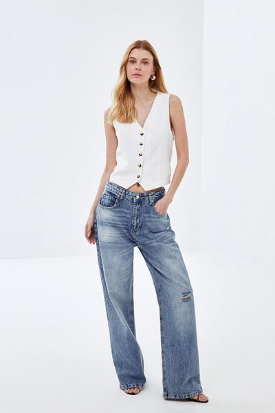 pieces of melon ALBASTRU - Pantaloni de jeans cu talie joasa