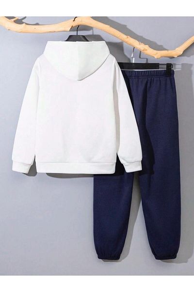 Afternoon Kids Hooded New York City Printed White - Navy Color Unisex Kids Tracksuit Set
