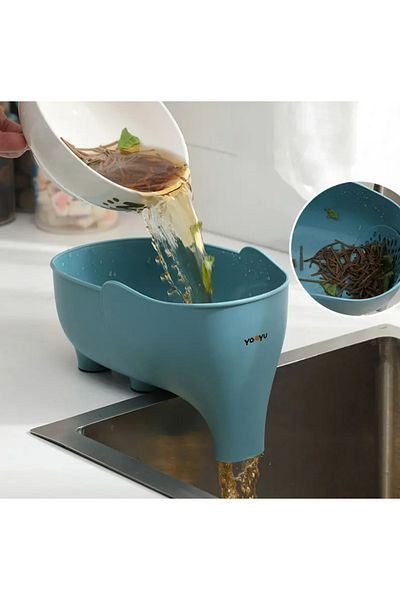 SYNOPE Practical Non-Slip Kitchen Fruit Vegetable Sink Edge Strainer Countertop Mounted Elephant Food Strainer Gray