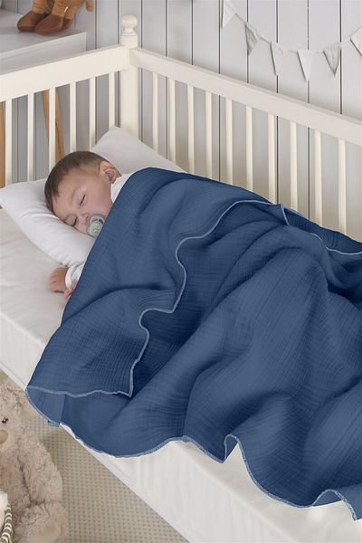 Evim 120X120 cm Gray Saks Blue Muslin Baby Blanket - Organic Cotton, 4 Layers