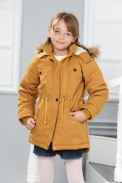 Wild Flower Hooded Long Girl's Winter Coat with Fleece Inside