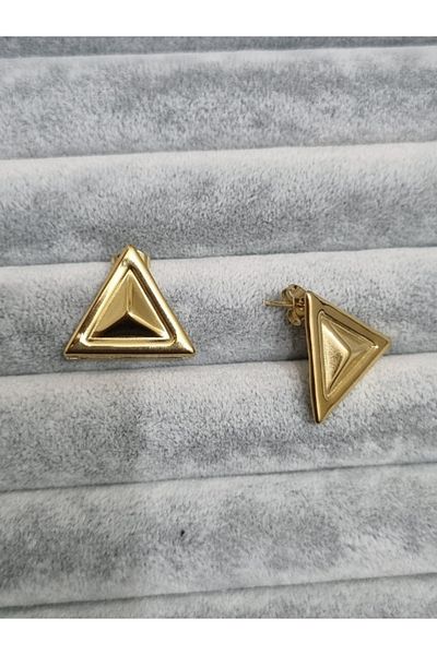 MSA TREND Women's Steel Earrings Triangle Design Studded Gold Color 316L Sterling Non Tarnish Steel Earrings