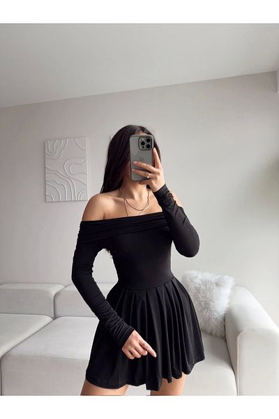 khar Rochie plisată cu guler Madonna - NEGRU
