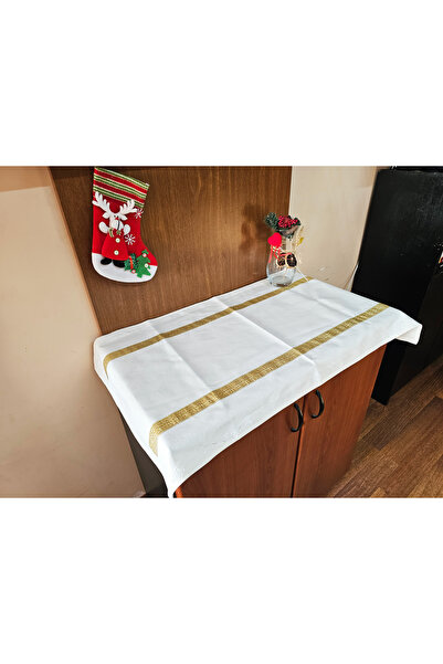 Yılbaşı Temalı Krem Rengi Keten Runner 103x51