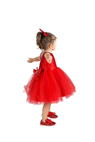 NSMLİFE Girls Birthday Prom Show Dress with Neckline and Bowknot Pearls
