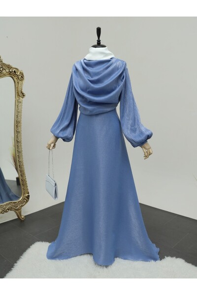 Modamorfo فستان سهرة منفوش بأكمام بالون وذيل - أزرق بيبي