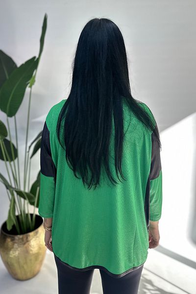 GÖKSEL Rhinestone Printed Plus Size Blouse - Green