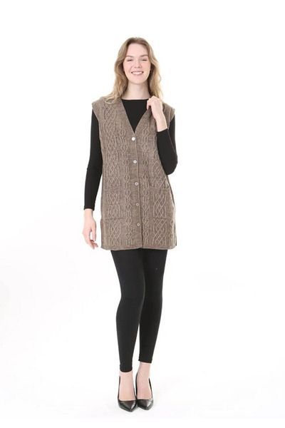Fresh&Moda Дамски вълнен зимен дълъг плетен жилет за майки