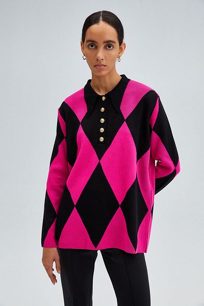 Touché Privé BAKLAVA PATTERNED POLO NECK KNIT TUNIC