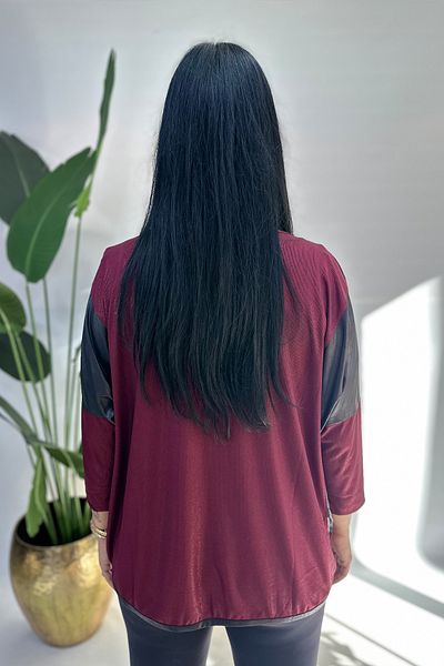GÖKSEL Rhinestone Printed Plus Size Blouse - Burgundy
