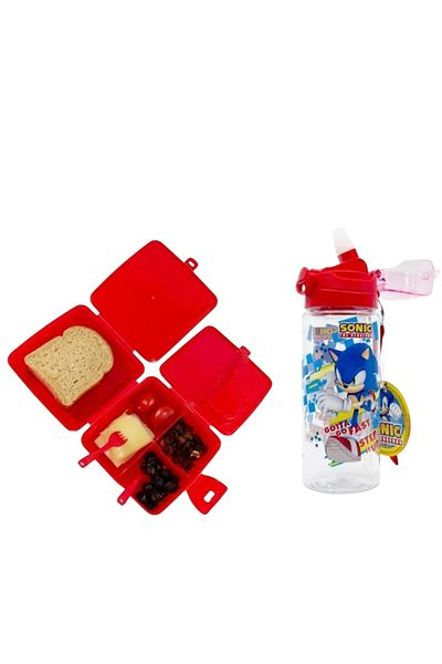 Sonic Red Four Compartment Lunch Box and Automatic Lid 500ml Water Bottle Set