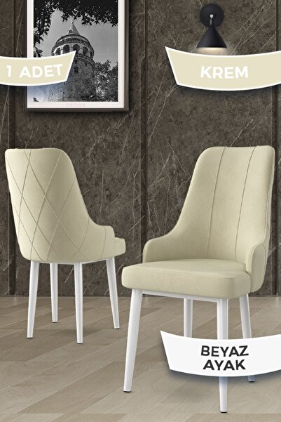 Canisa Concept Trex Serisi 1.sınıf Babyface Kumaş 1 Adet Krem Sandalye Beyaz Metal Ayak