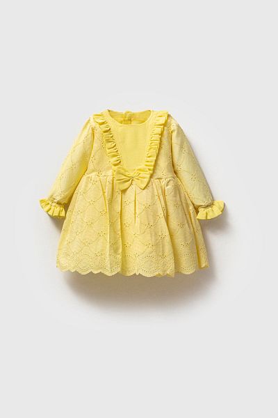 Magu Girl's Yellow Patterned Lined Dress