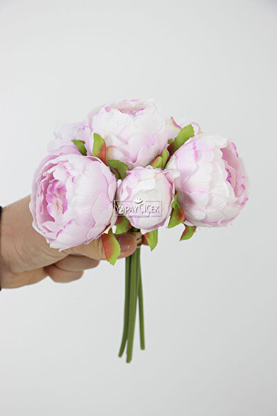 Yapay Çiçek Deposu Yapay Çiçek 6lı ipek Peony Şakayık Gül Demeti 25 cm Lila