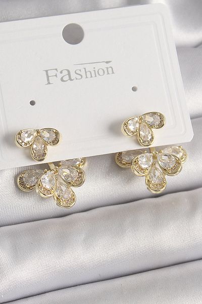 SeyCey.co Brass Gold Color Zircon Stone Drop Model Women's Earrings