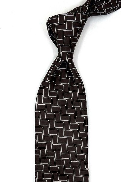 Kravatkolik Ricovero Style Brown Motif Pattern Italian Silk Tie Ik1794