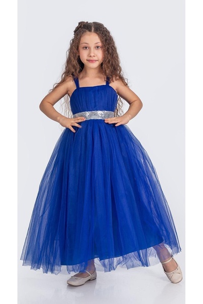 Mnk Спідниця з гіпсовою спинкою для дівчаток, атласна вечірня сукня MNK0340 СИНЯ