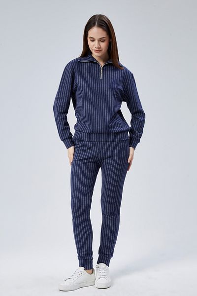 M MOONCOVER Women's Double Suit Lycra Neck Striped Zipper Detail Pocket Bottom-Top Suit