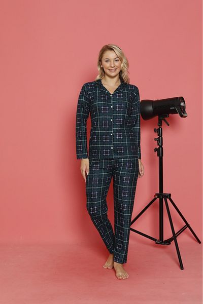 CALİA Women's Buttoned Front Luxury Suede Fabric Long Sleeve Pajamas Set New Season