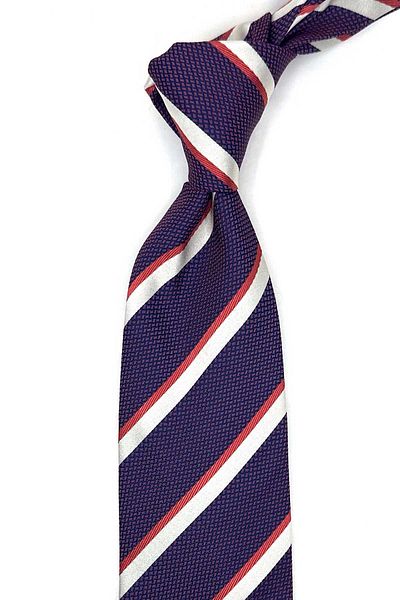 Kravatkolik Vacanze Style Navy Blue - Orange Stripe Pattern Italian Silk Tie Hr1699