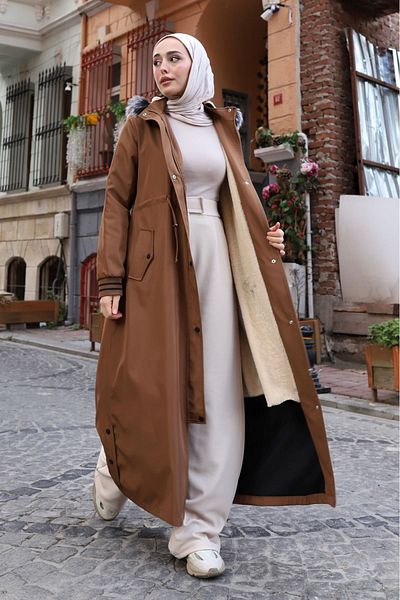 ALNİSS COLLECTİON Detachable Hooded Sheepskin Winter Full Length Long Top Coat Coat