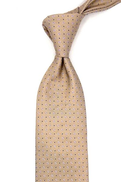 Kravatkolik Fossoli Style Beige Dot Pattern Italian Silk Tie Hr1860